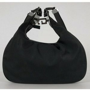 Vintage Gucci Black Nylon Hobo Bag with G Clasp